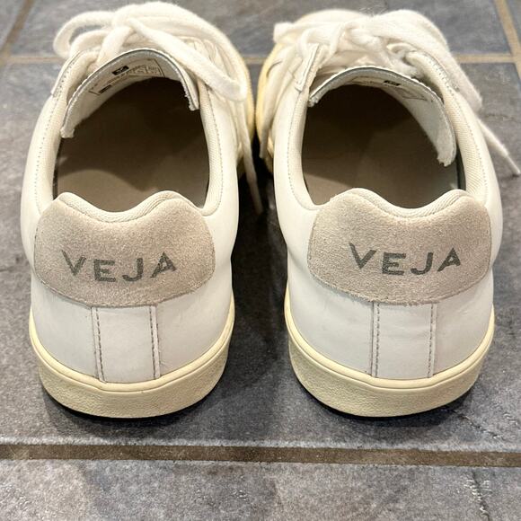 Veja Esplar Sneaker Leather V Logo Lace-Up Low Top Athletic Shoes, White - Picture 9 of 11